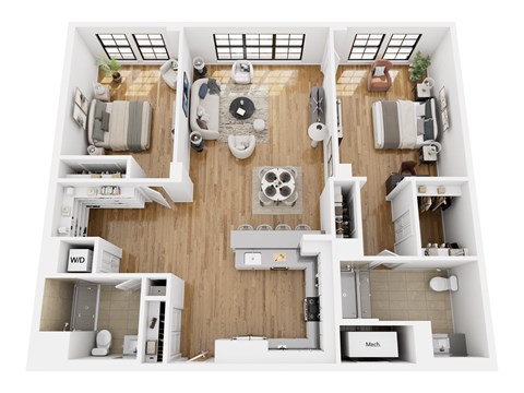 Floor plan for 2 beds, 2 baths, 1464 sqft